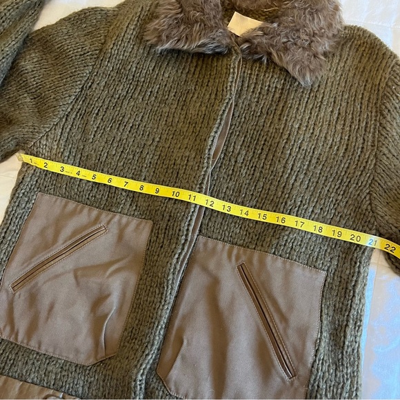 Vanessa Bruno Merino Wool Blend Faux Fur Collar Knit Brown Sweater Coat - Picture 12 of 12